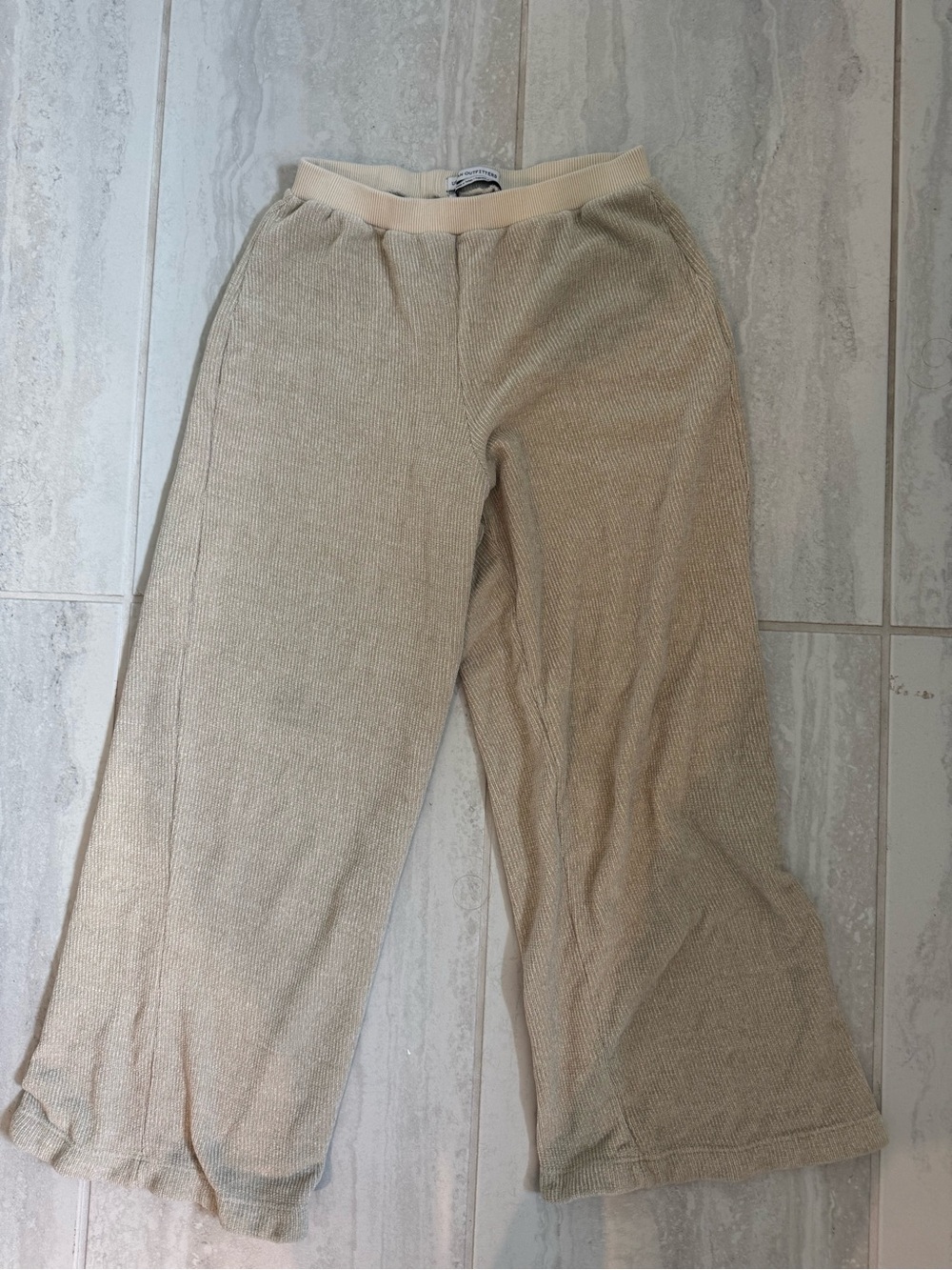 Urban Outfitters Cream Ribbed Wide-Leg Pants